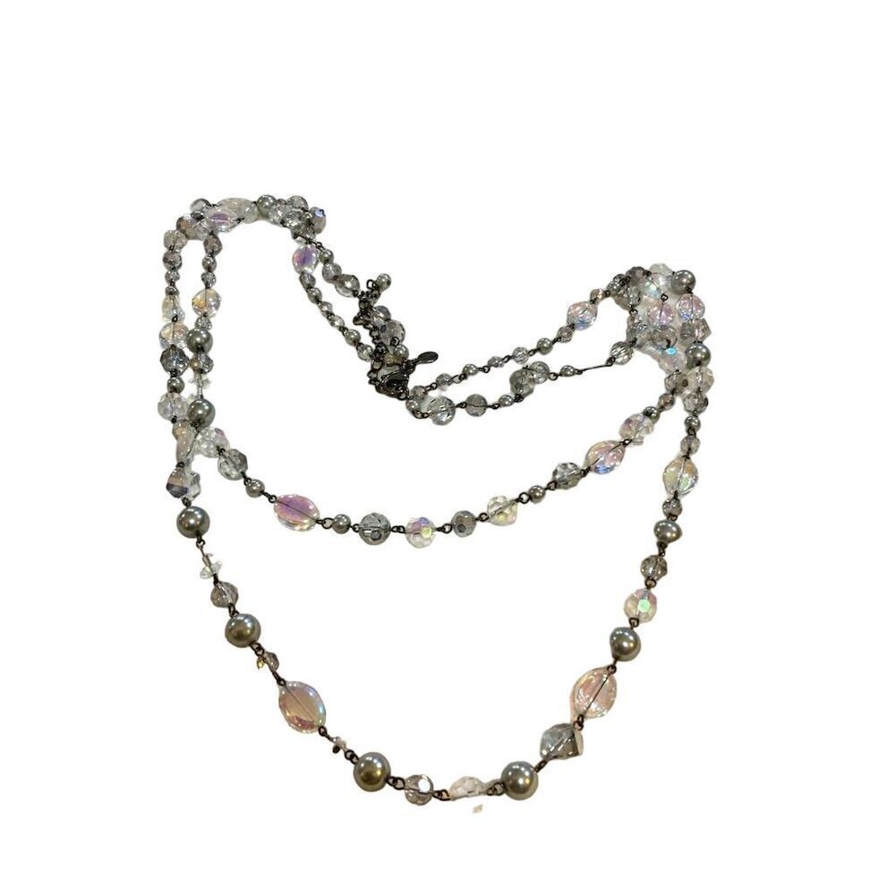 Chico's Vintage Aurora Borealis Crystal Beaded Adjustable Necklace - EUC